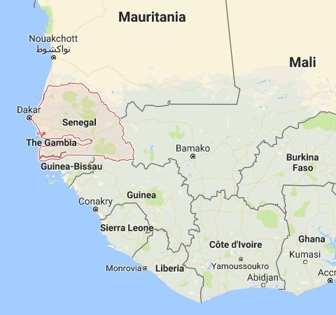 The country outlined in red is Senegal